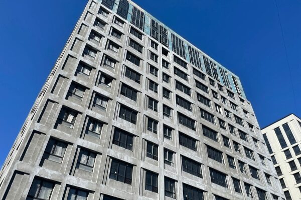 Close-up of a woman using VR headset for virtual reality experience.