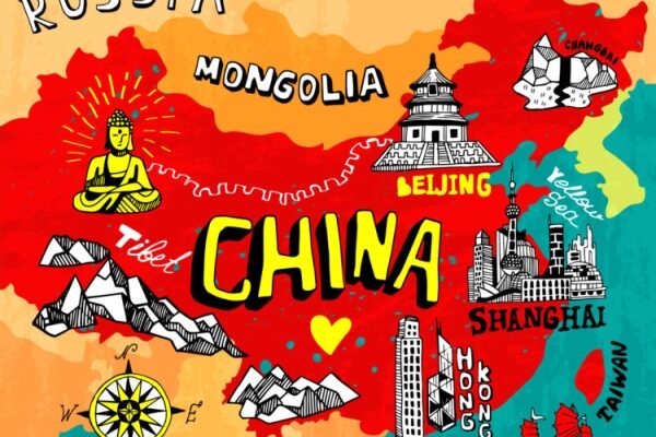 Luftaufnahme der 37 wichtigsten Wahrzeichen in China.