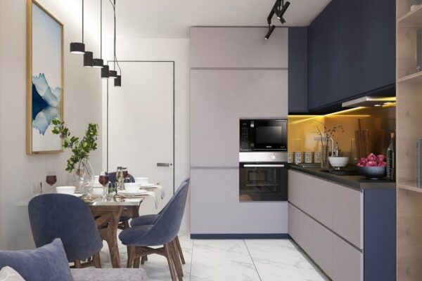 Modern living room with stylish furniture and decorative accents